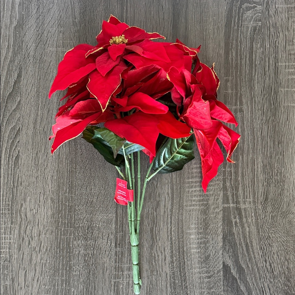 Red Poinsettia Holiday Floral Stem